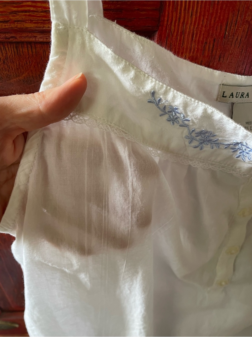 Laura Ashley White Cotton Nightgown with Light Blue Embroidery Sz Medium - Picture 13 of 13